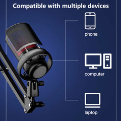 Studio Condenser Microphone: USB, RGB Lighting, Superior Sound Quality