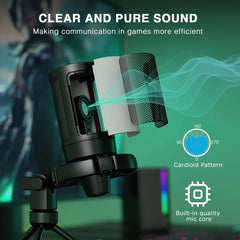 Gaming Microphone with Smooth Sound and RGB Lighting: Perfect for Game Calls and Broadcasts