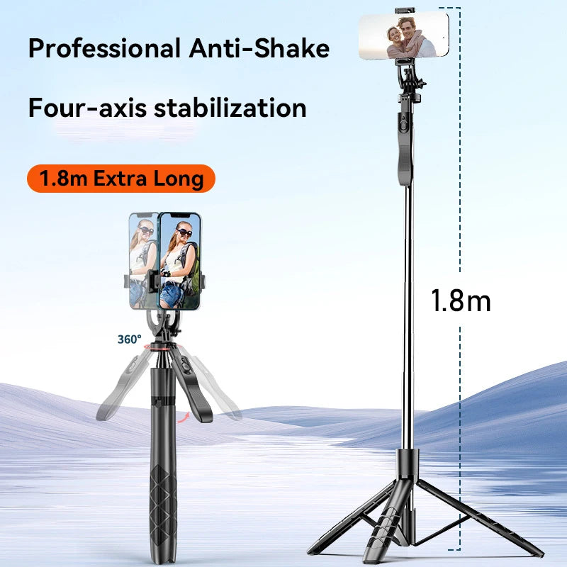 1.8m Anti-Shake Selfie Stick with Tripod Stand & 1/4" Screw