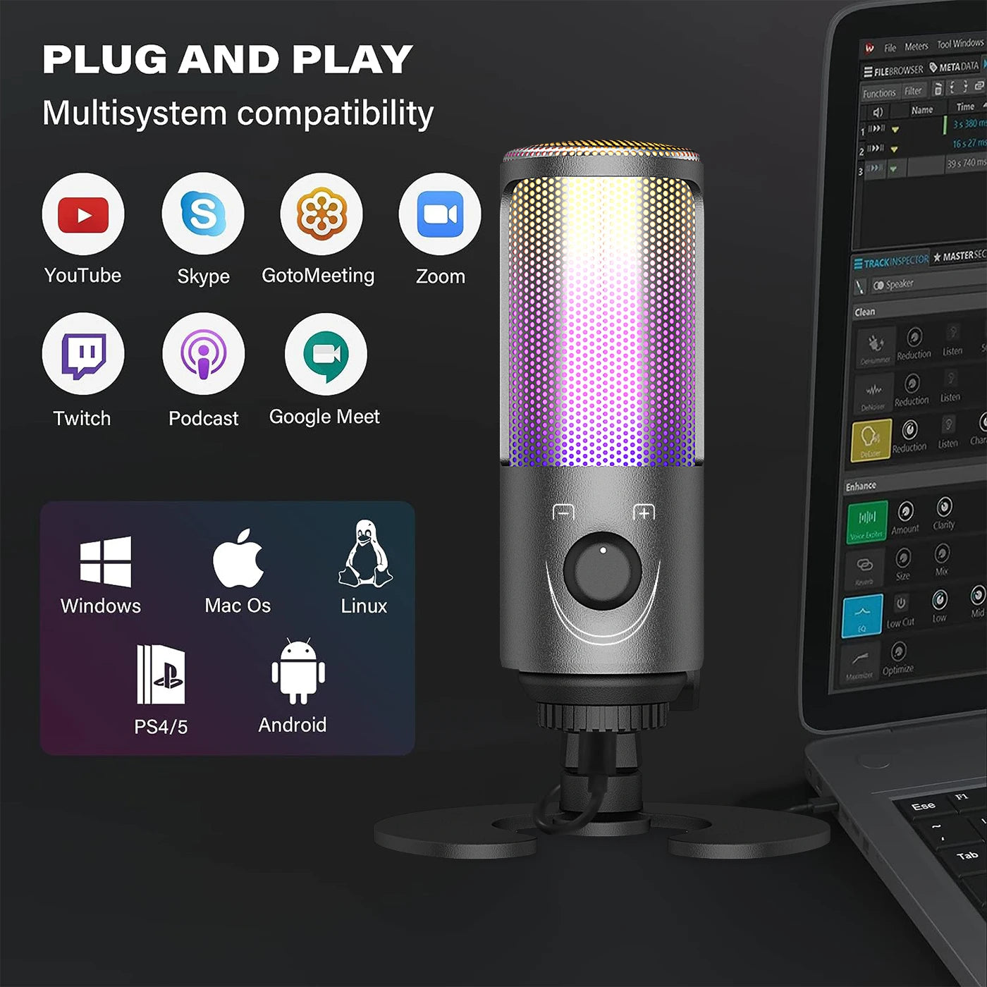 RGB Condenser Microphone: Crystal-Clear Audio for Gaming & Streaming