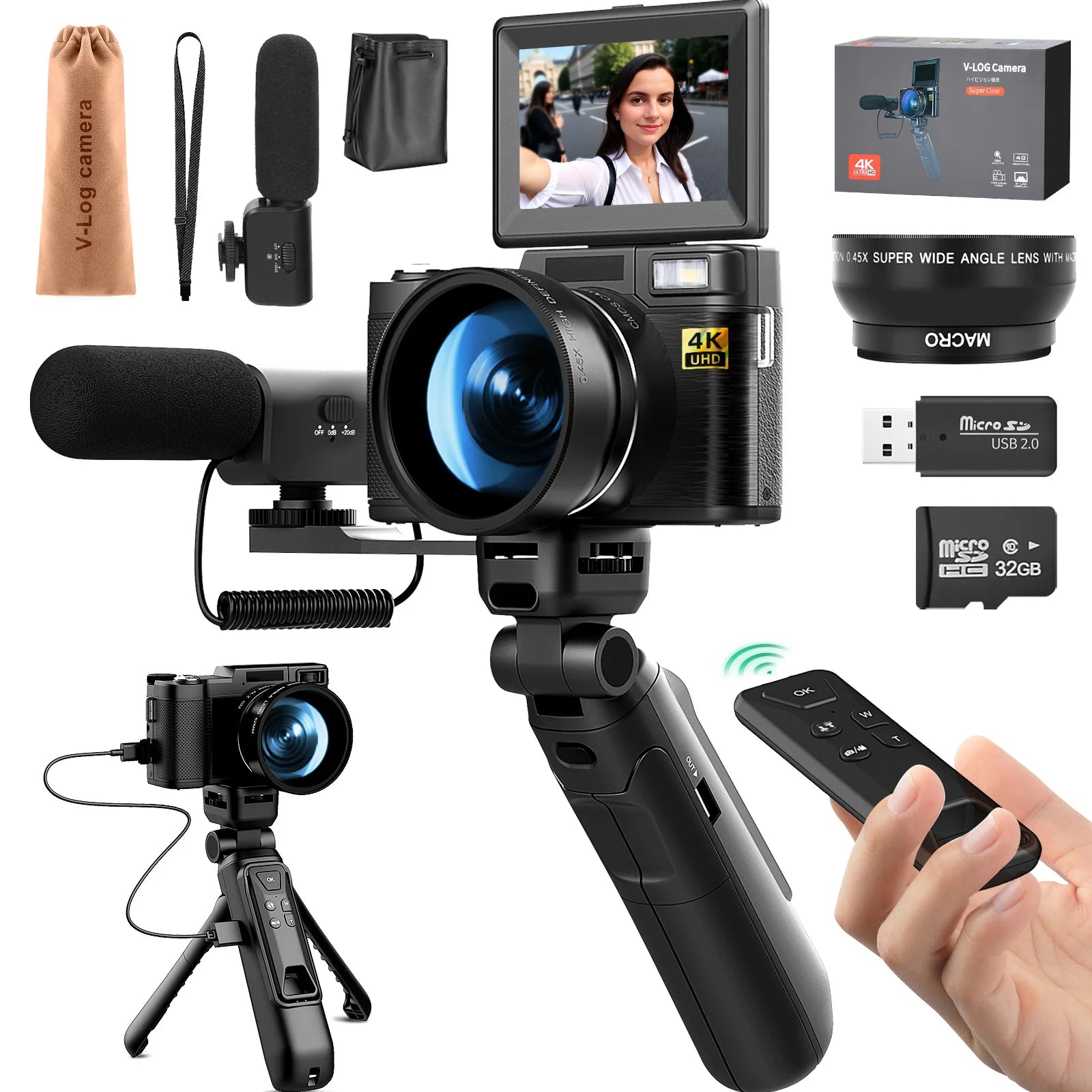  4K Vlogging Camera Kit with Flip Screen and Microphone