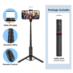 Selfie Stick &Tripod with 360° Rotatable Fill Light